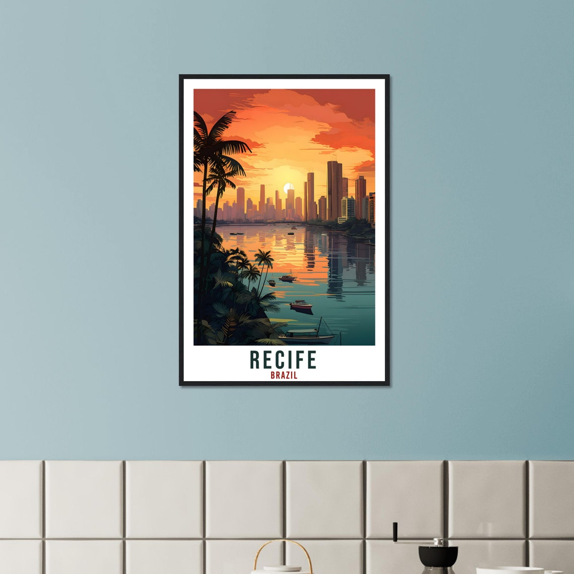 Recife Brazil Tropical Sunset Waterfront Palm Harbor Travel Poster - Image 3