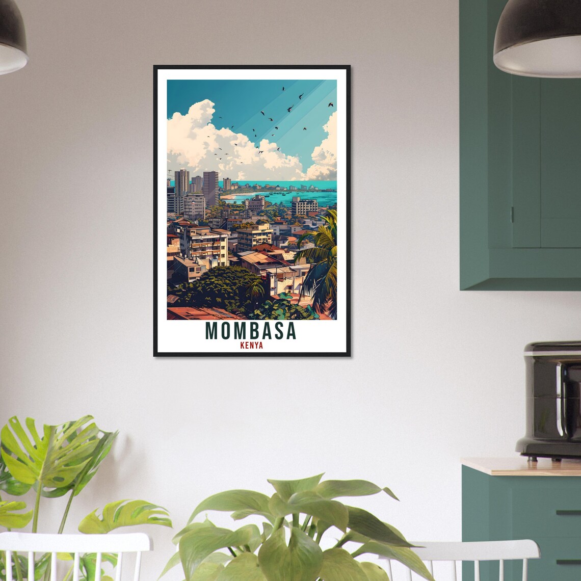 Mombasa Kenya Coastal Skyline Ocean Birds Vintage Travel Poster - Image 2