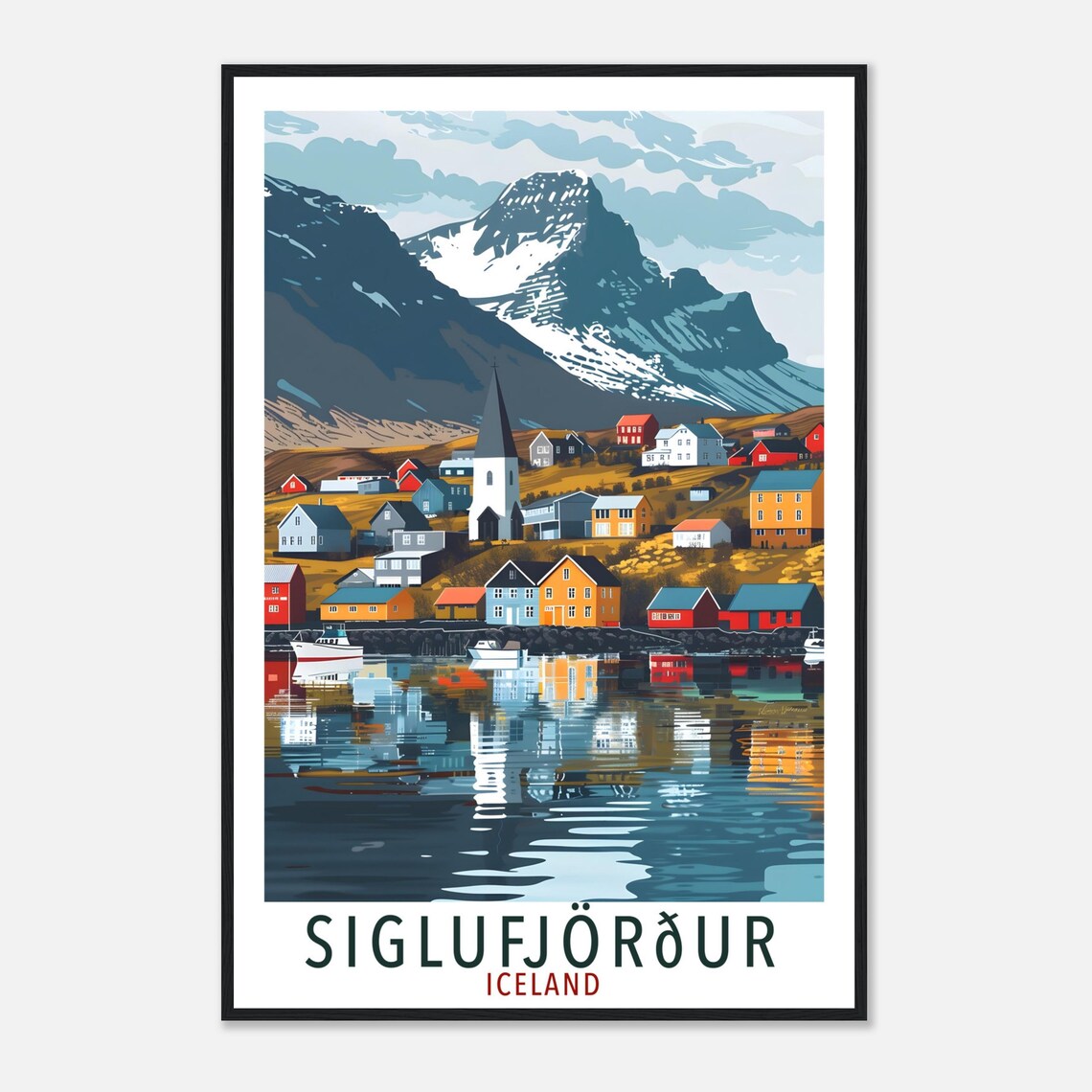 Siglufjordur Iceland Harbour Colorful Houses Mountain Travel Poster - Image 4