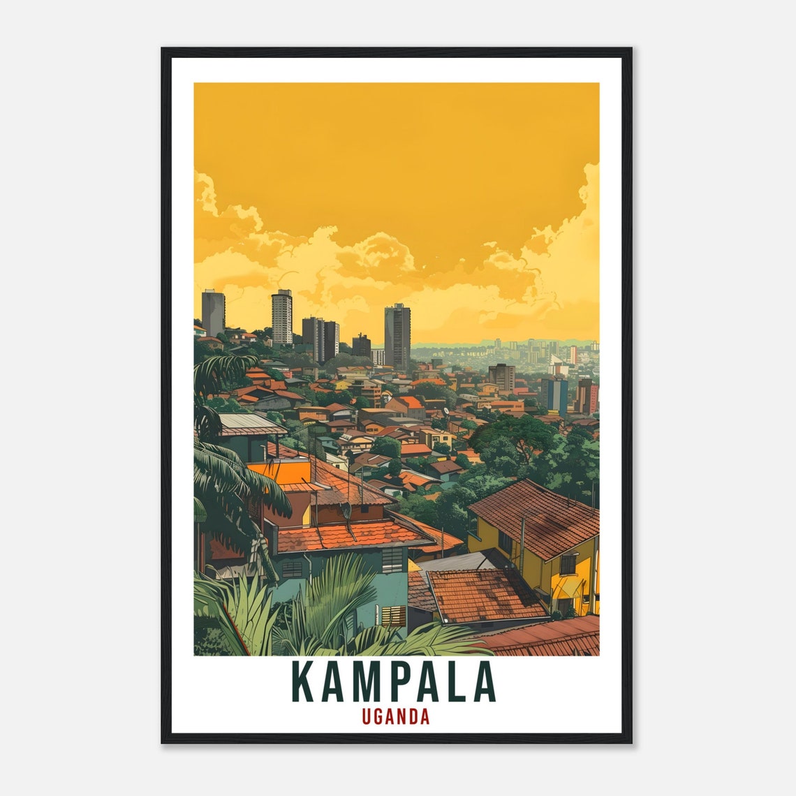 Kampala Uganda City Skyline Warm Golden Hour Retro Travel Poster - Image 4