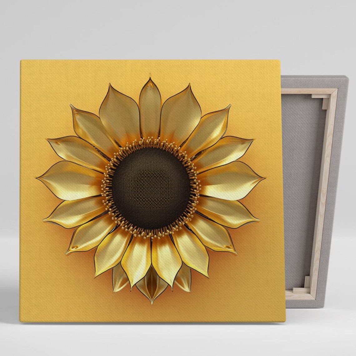 Golden Sunflower Macro on Rich Gold Background Elegant Floral Print