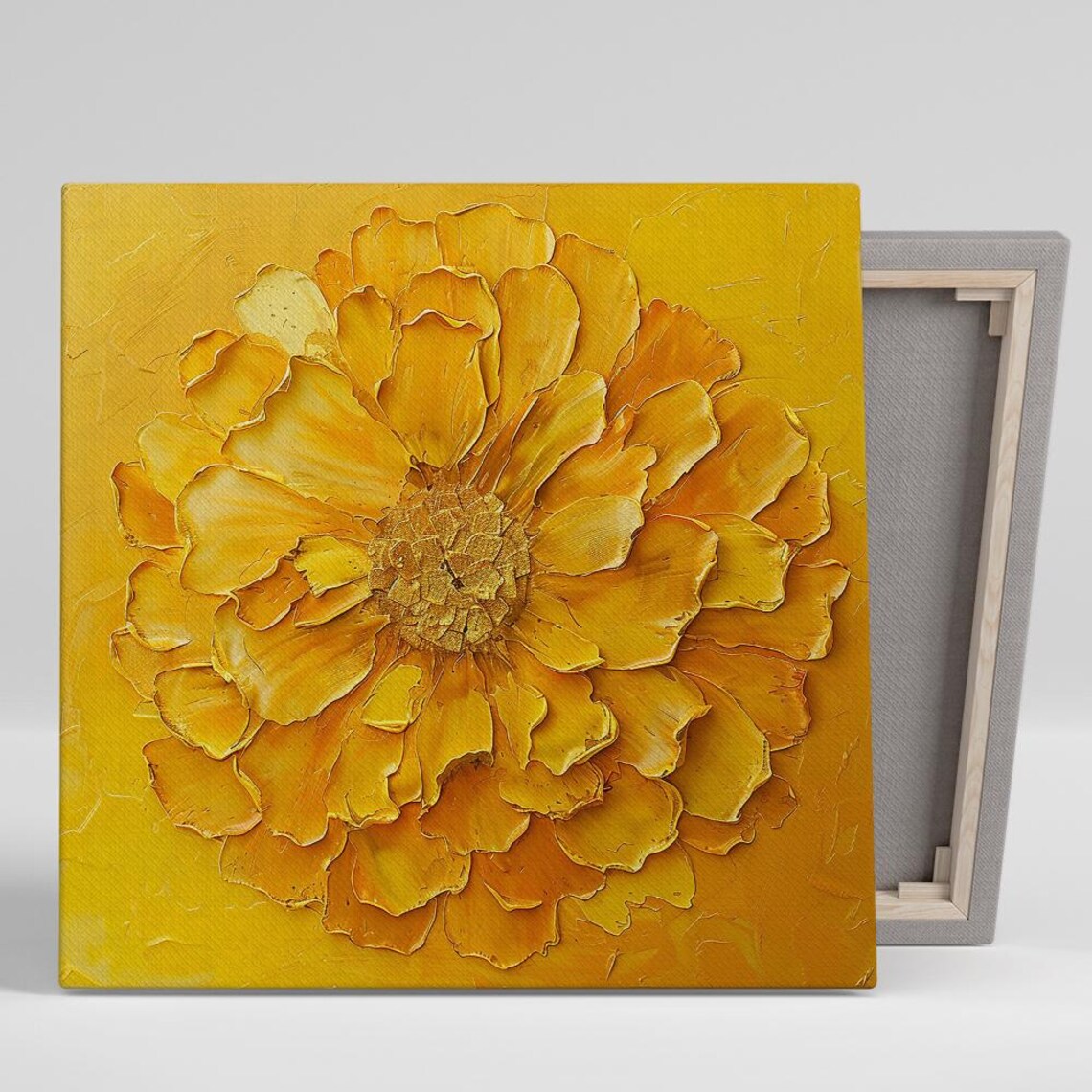 Golden Yellow Marigold Heavy Impasto Oil Painting Floral Art Poster