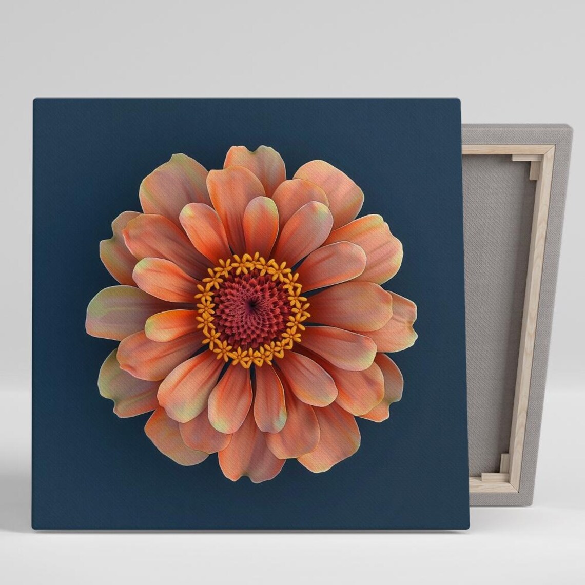 Orange Zinnia Flower Close Up Photography Navy Background Art Poster
