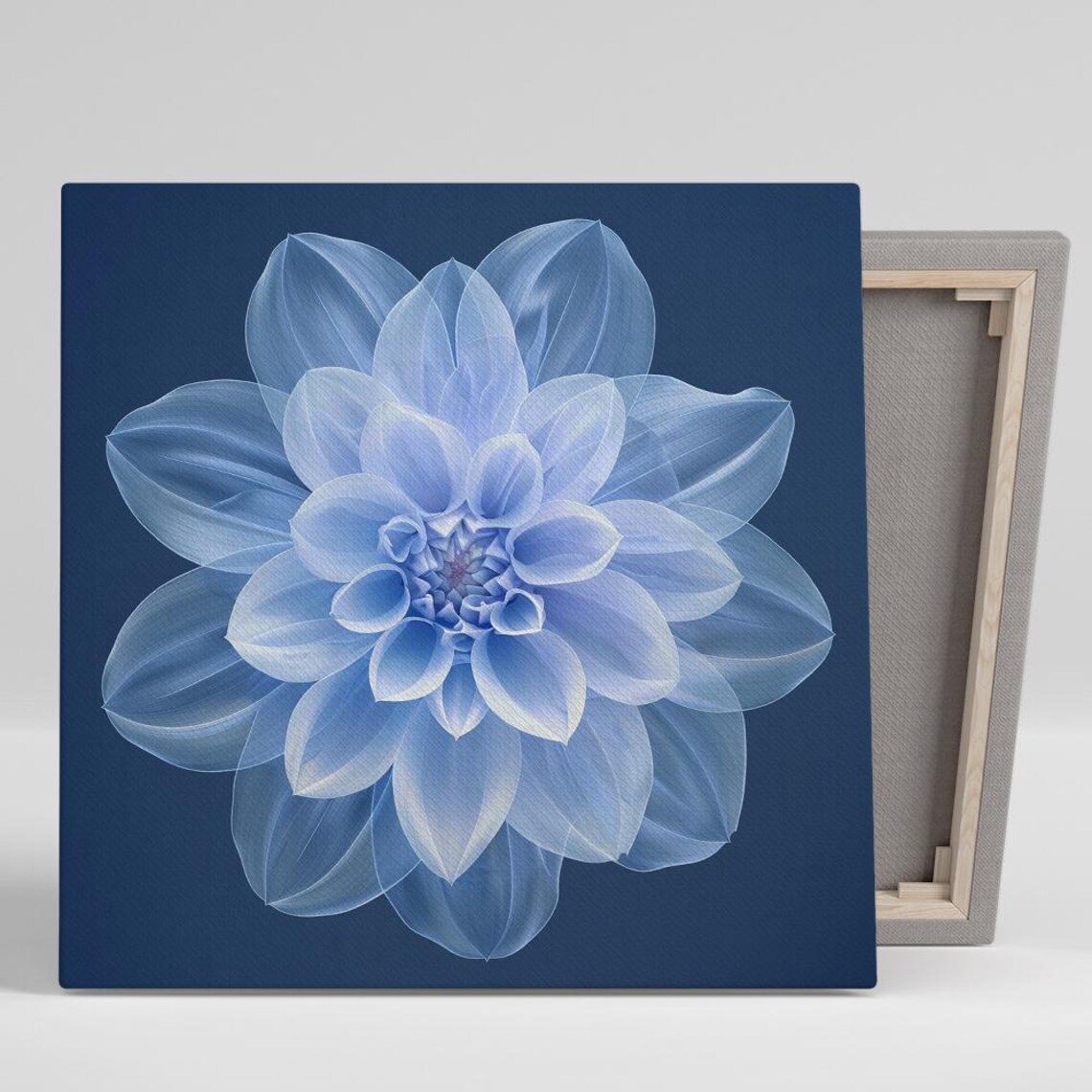 Translucent Blue Dahlia Frosted Bloom Navy Minimalist Floral Poster