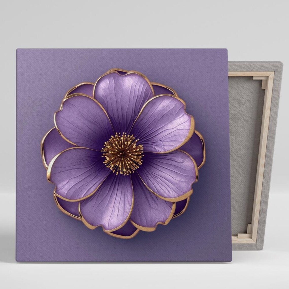 Purple Anemone With Gold Trim On Violet Background Floral Art Poster