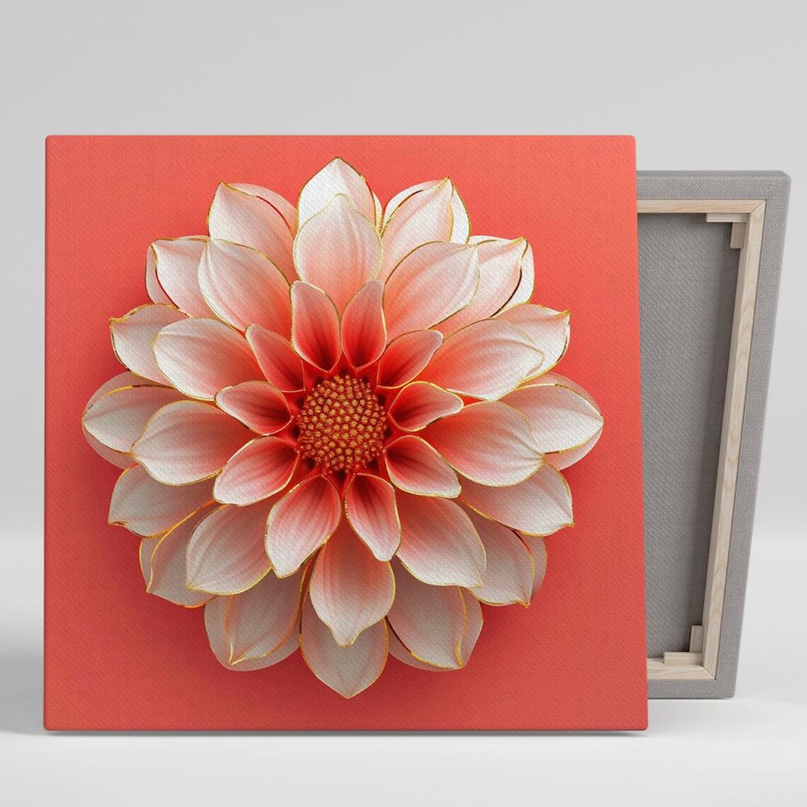 Blush Pink Dahlia Gold Trim Coral Red Background Glam Floral Poster
