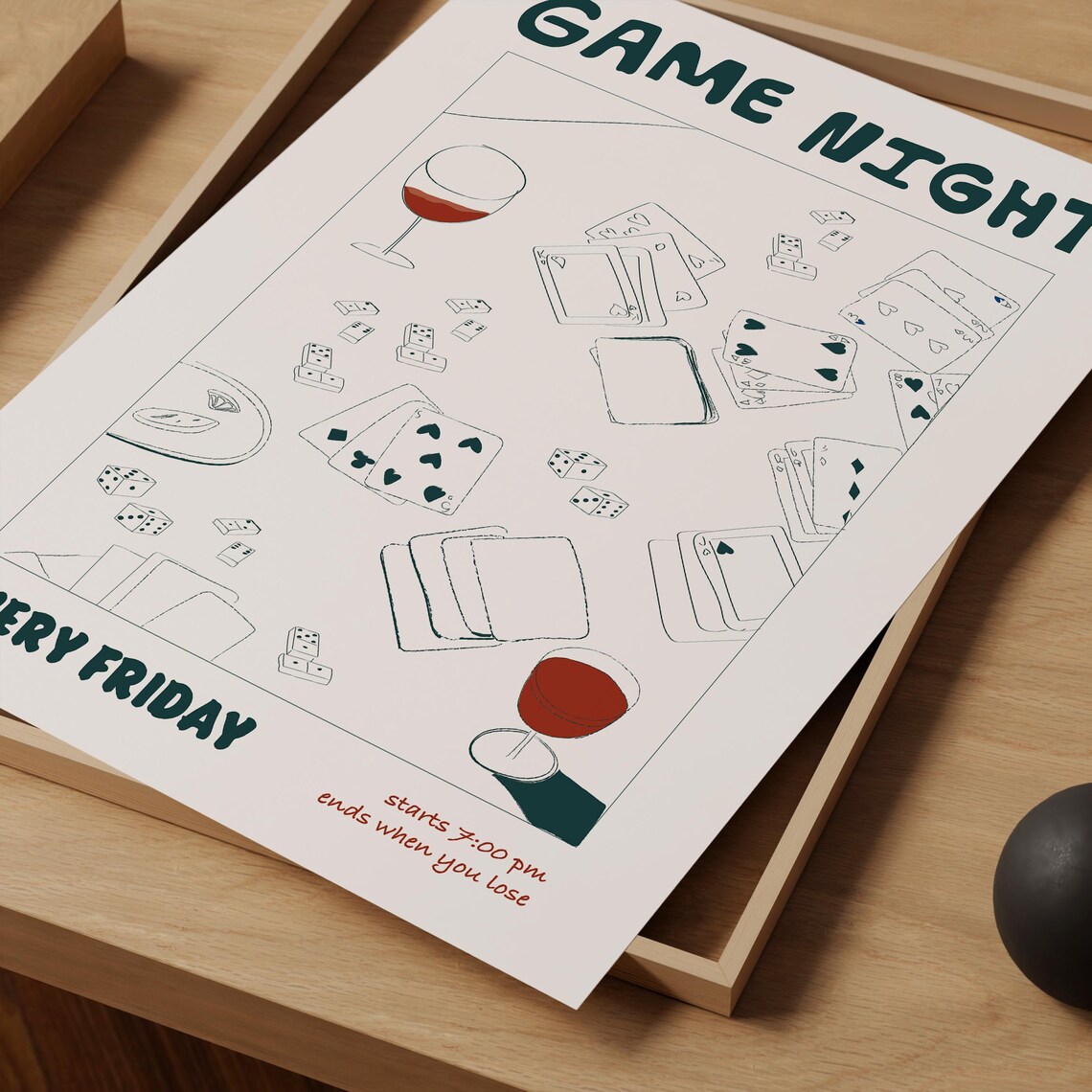 Game Night Every Friday Poker Cards Wine Retro Party Wall Art - Image 2