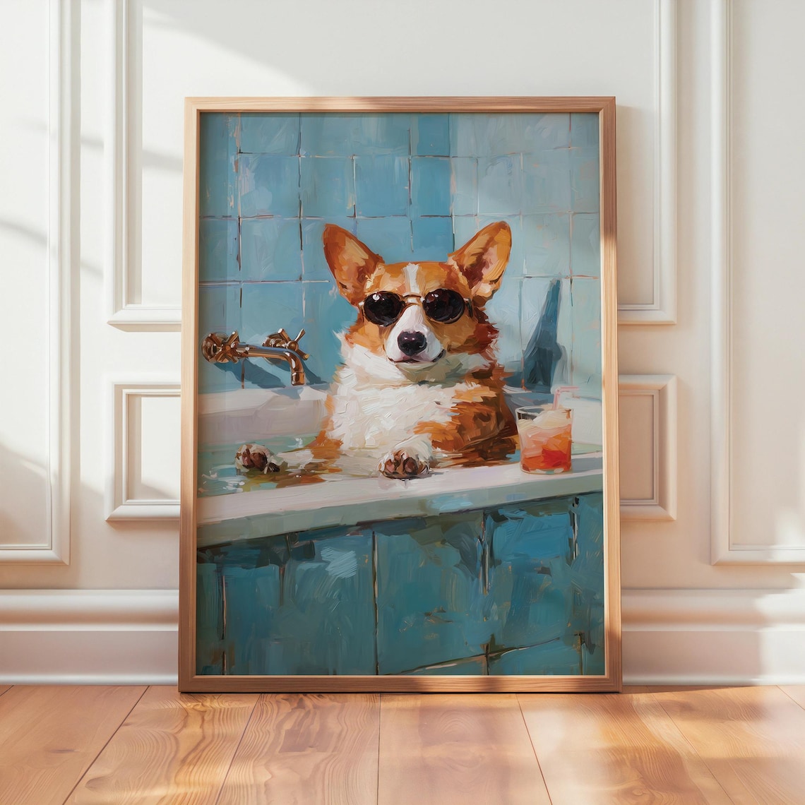 Corgi in Bathtub Funny Bathroom Dog Art Print