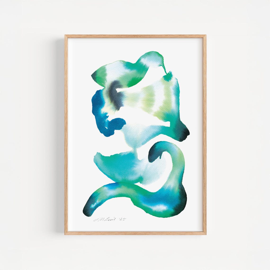 Teal Blue Swirling Organic Watercolor Abstract Forms Art Poster