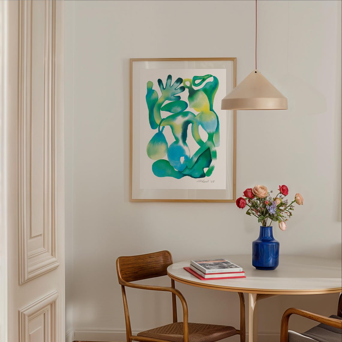 Blue Green Flowing Organic Watercolor Abstract Artwork Poster - Image 2