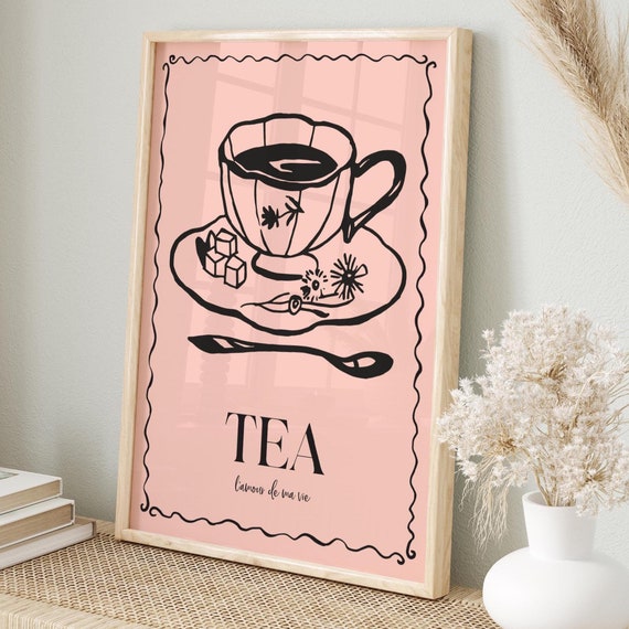 Tea Print Lamour De Ma Vie Series Unframed Colourful Vintage Kitchen Wall Art Decor Gift For Friend