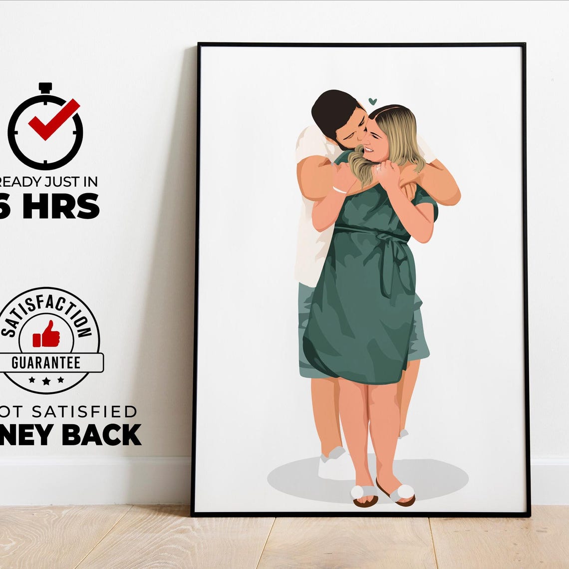 Custom Couple Illustration Portrait Personalized Photo Illustration Frame Personalized Portrait Gift For Her Engagement Couple Portrait