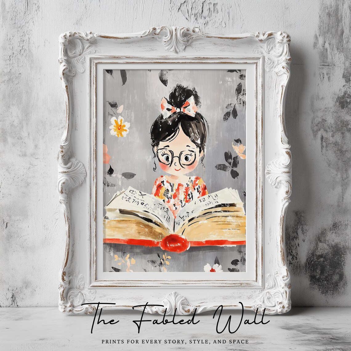 Bookish Girl Reading, Whimsical Floral Academia - Image 2