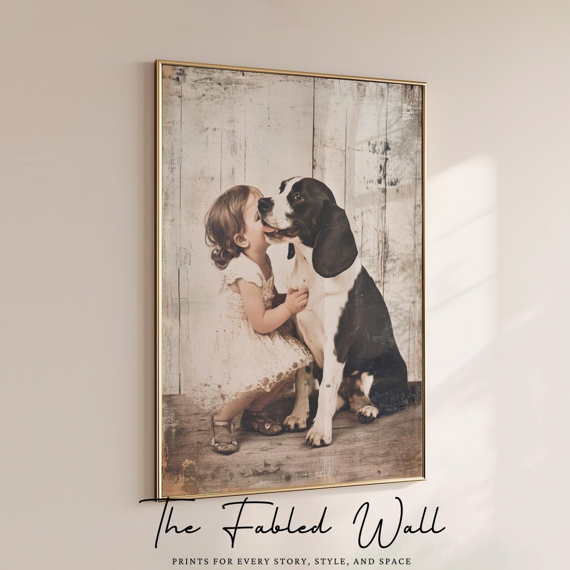 Vintage Dog Girl, Neutral Rustic Nursery Gift - Image 3