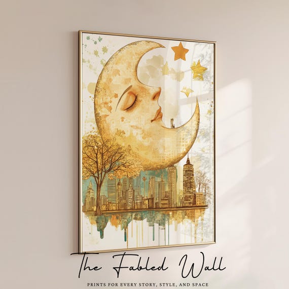 Dreamy Moon Art, Lunar Skyline Bedroom Decor