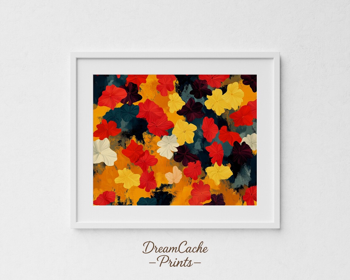 Bold Abstract Floral Pattern Art Print, Vintage Look