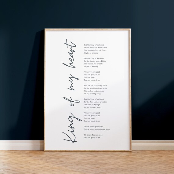 King Of My Heart Song Lyric Christian Worship Typography Art Poster