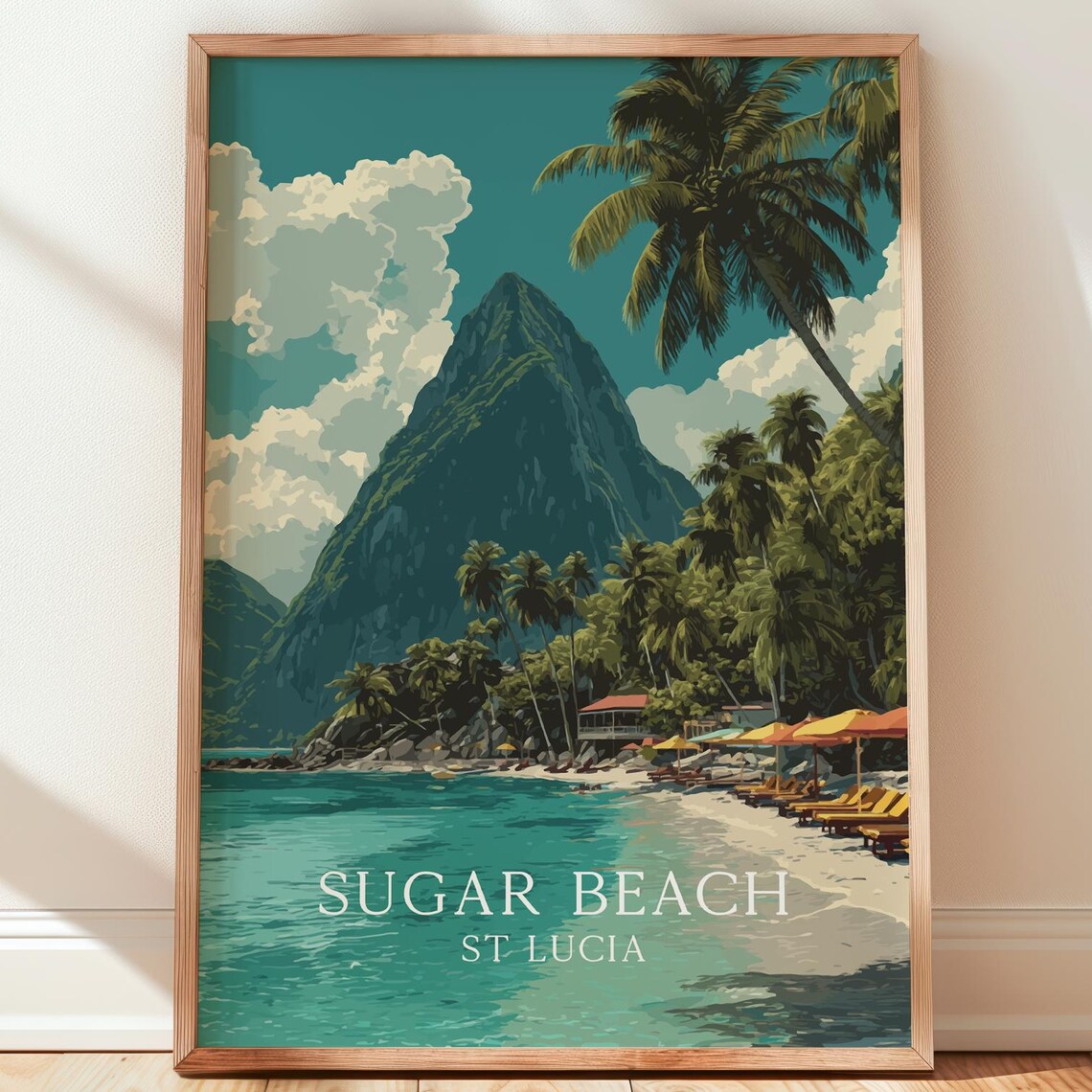 Sugar Beach St Lucia Travel Poster, Caribbean Print