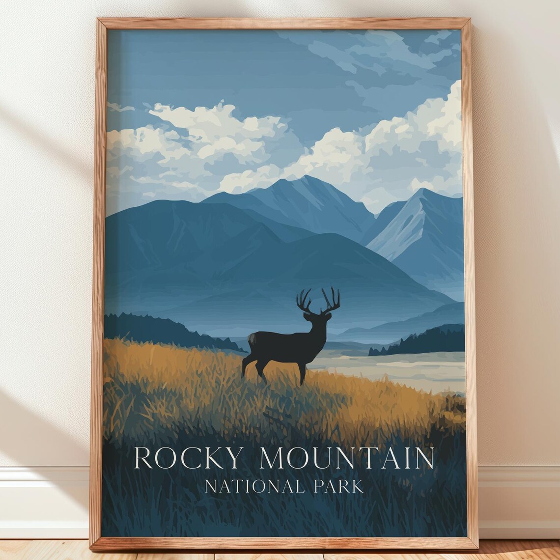 Rocky Mountain National Park Elk Silhouette Vintage Poster Art