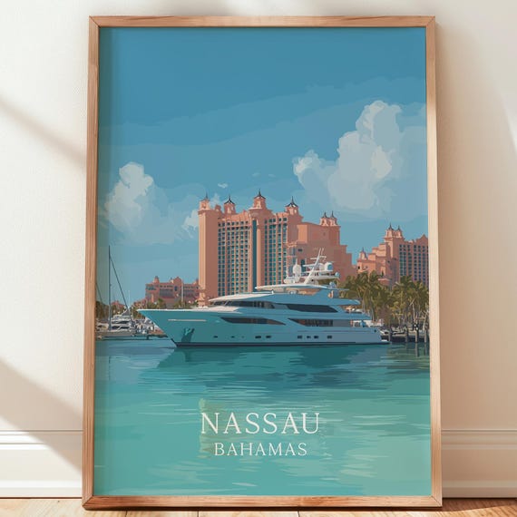 Nassau Bahamas Travel Poster Atlantis Resort Print Paradise Island Wall Art