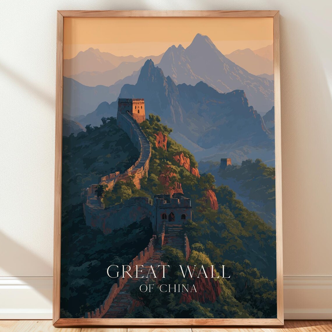 Great Wall Of China Mountain Sunset Historic Landmark Travel Poster