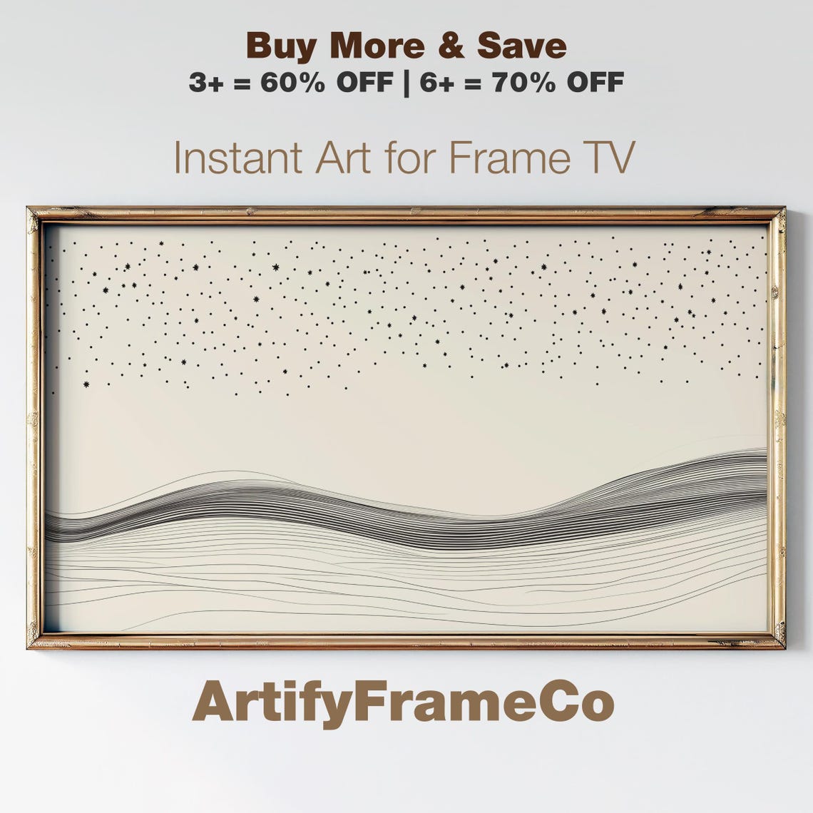 Starry Night Over Flowing Line Waves Abstract Sky Art Poster