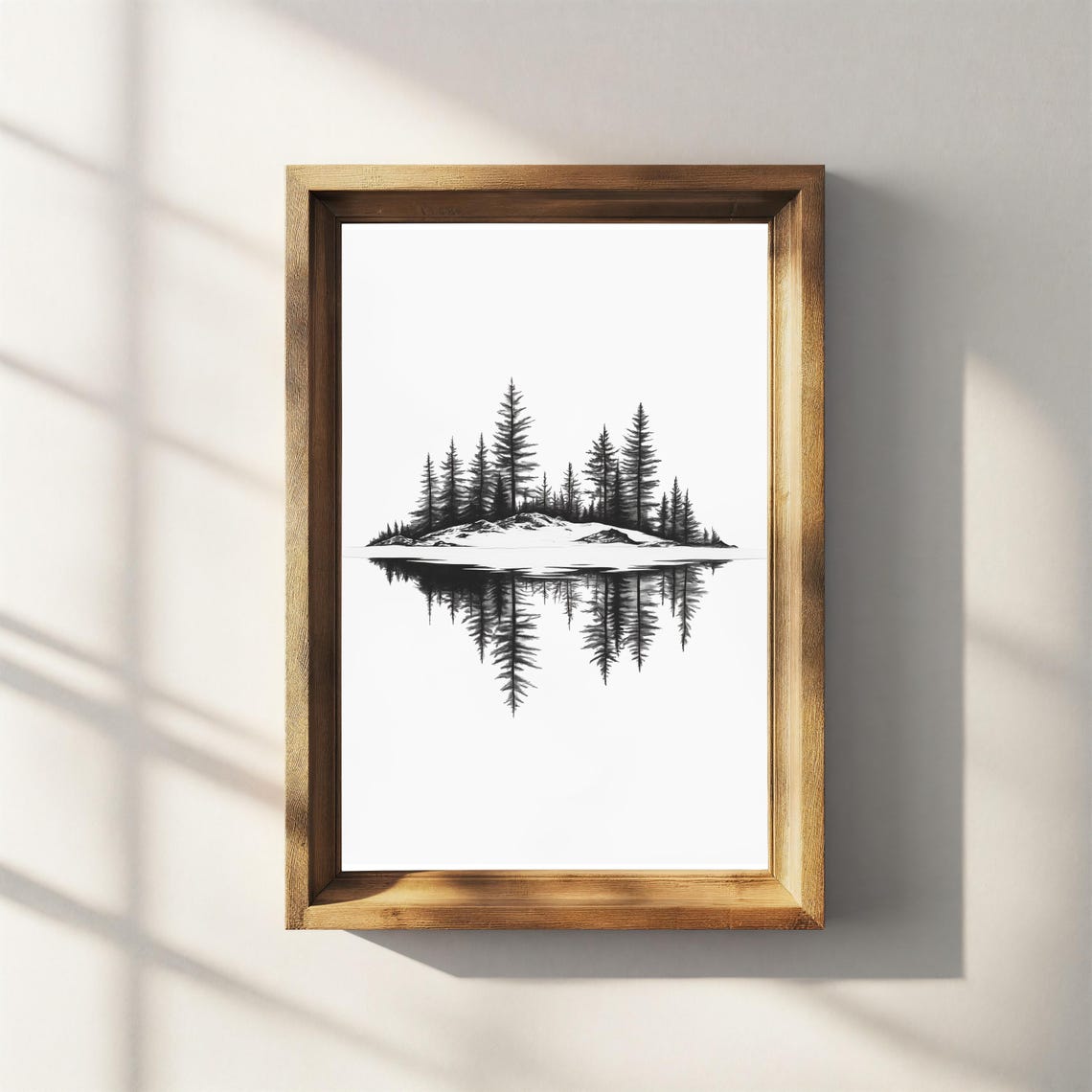 Pine Island Reflection Frozen Lake Ink Forest Landscape Poster - Image 3