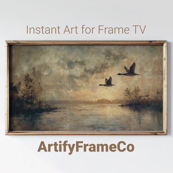 Flying Ducks Vintage Wildlife Art Print, Rustic Country