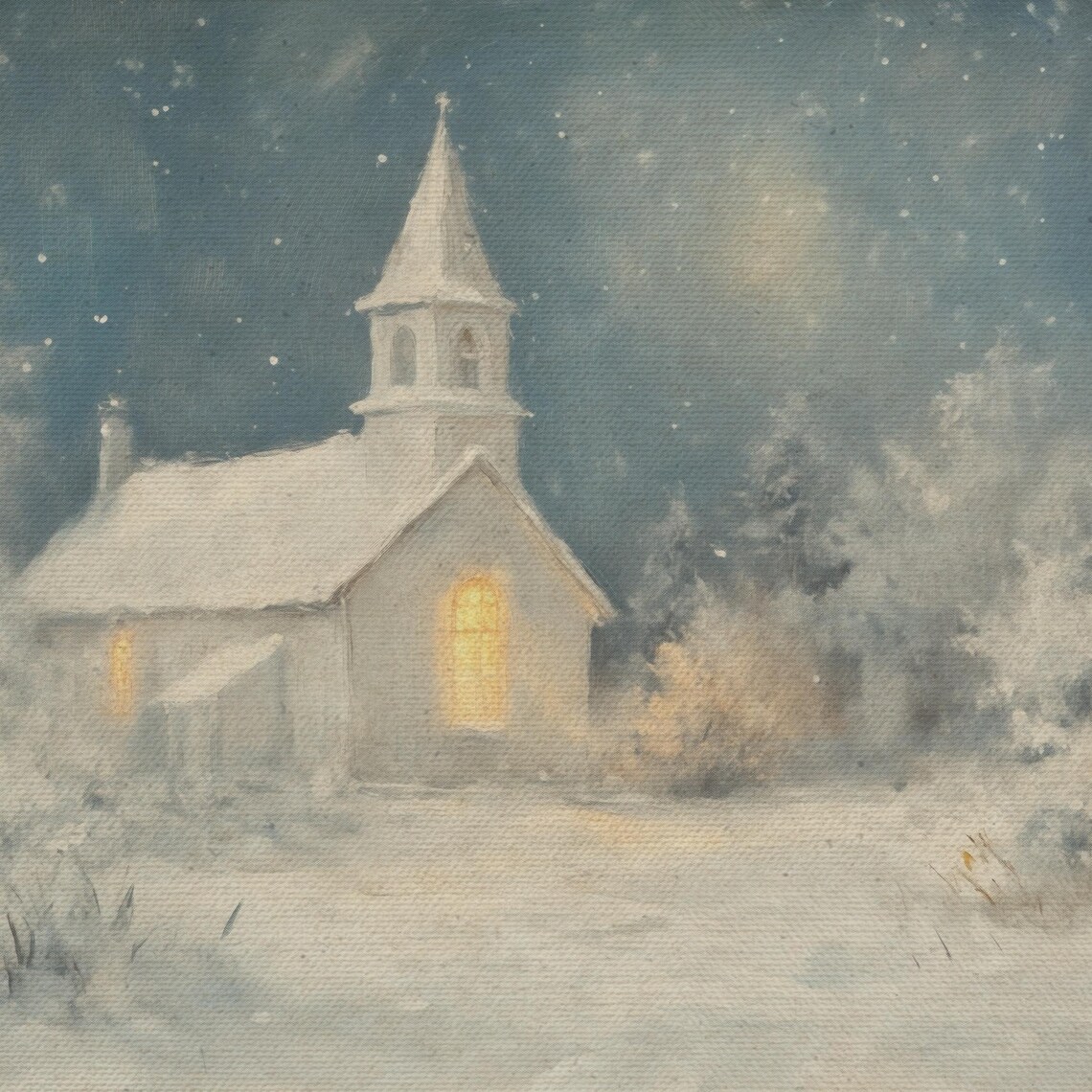 Snowy Church on Christmas Eve Glowing Windows Peaceful Winter Poster - Image 4