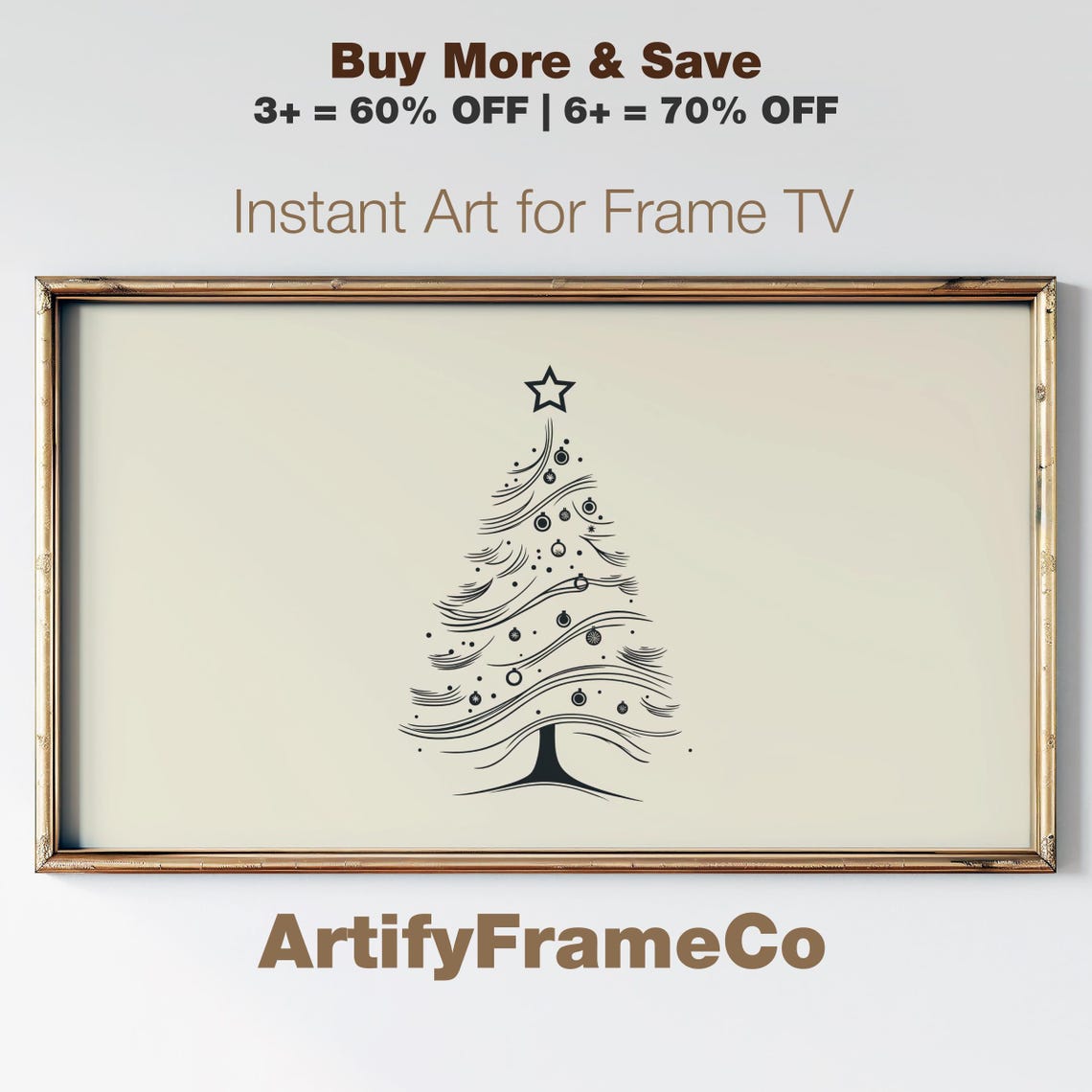 Windswept Christmas Tree Line Drawing Whimsical Holiday Art Poster