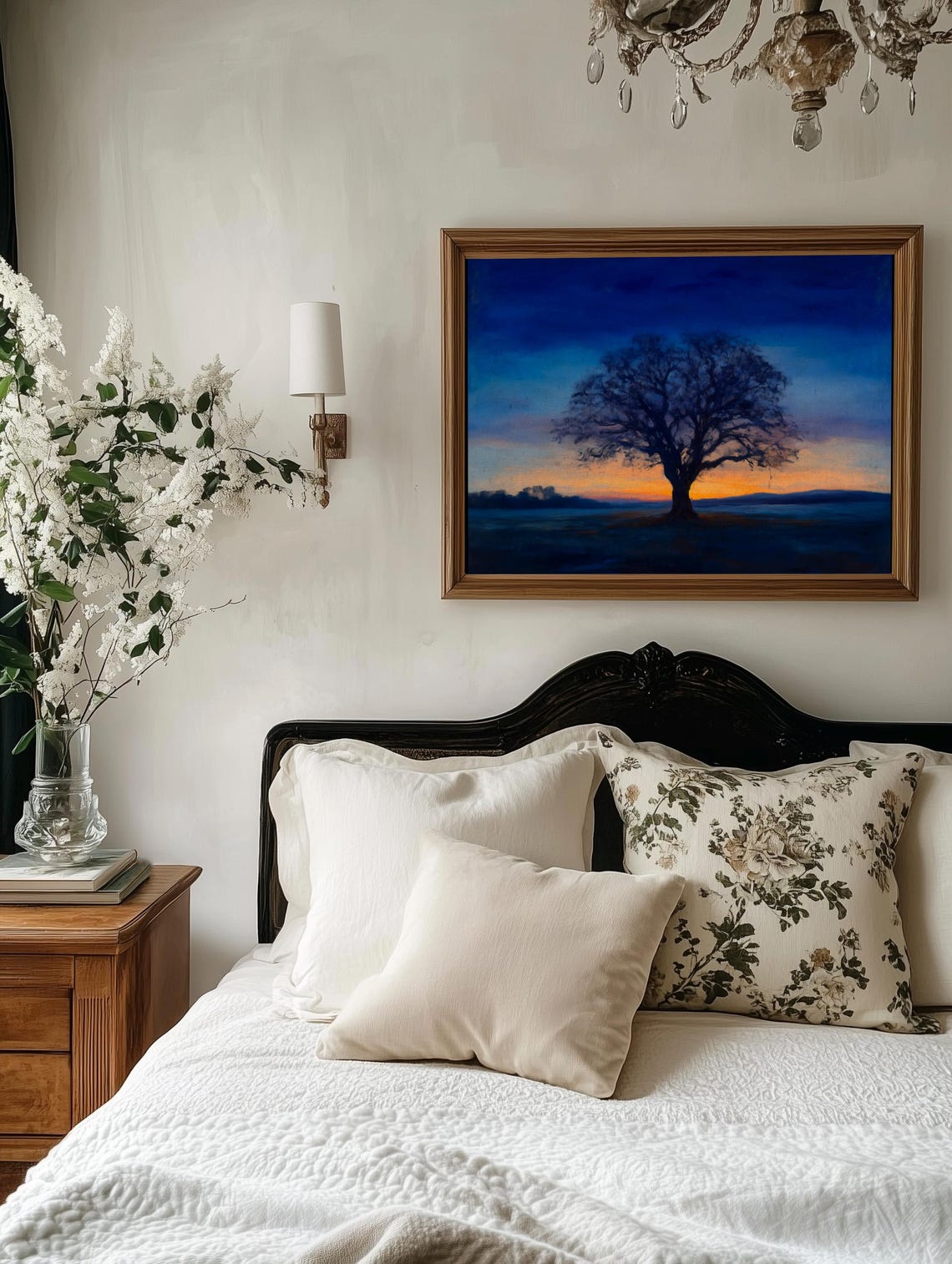 Rustic Landscape Wall Art Twilight Oak Atmospheric Oil Painting Moody Tree Wall Decor Textured Wh0007 - Image 2