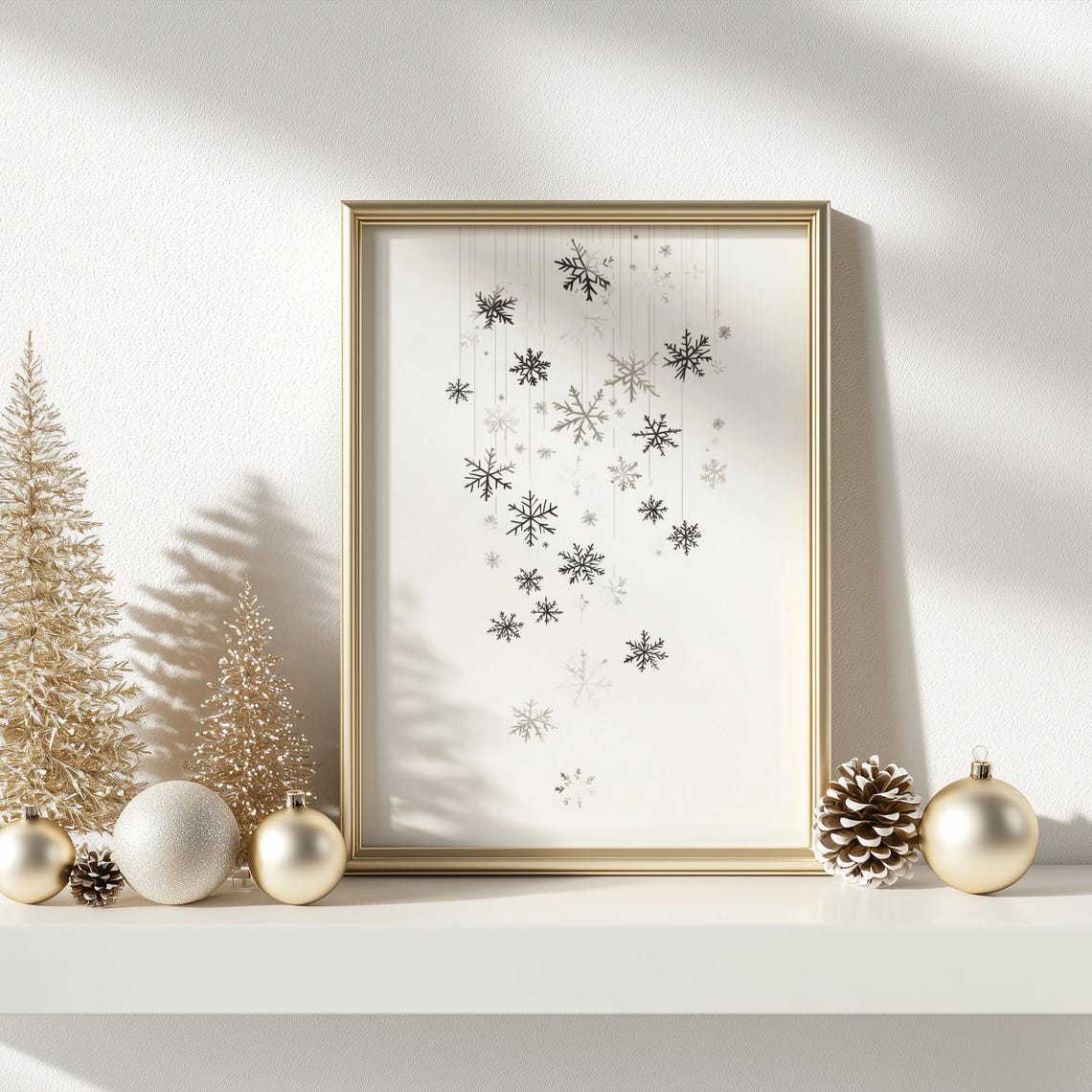 Falling Snowflakes Monochrome Scatter Minimalist Winter Poster - Image 3