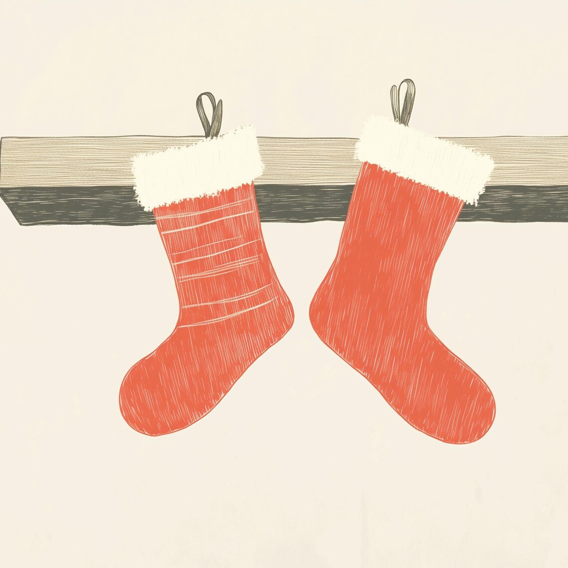 Red Christmas Stockings On Wooden Mantel Frame TV Holiday Poster - Image 4