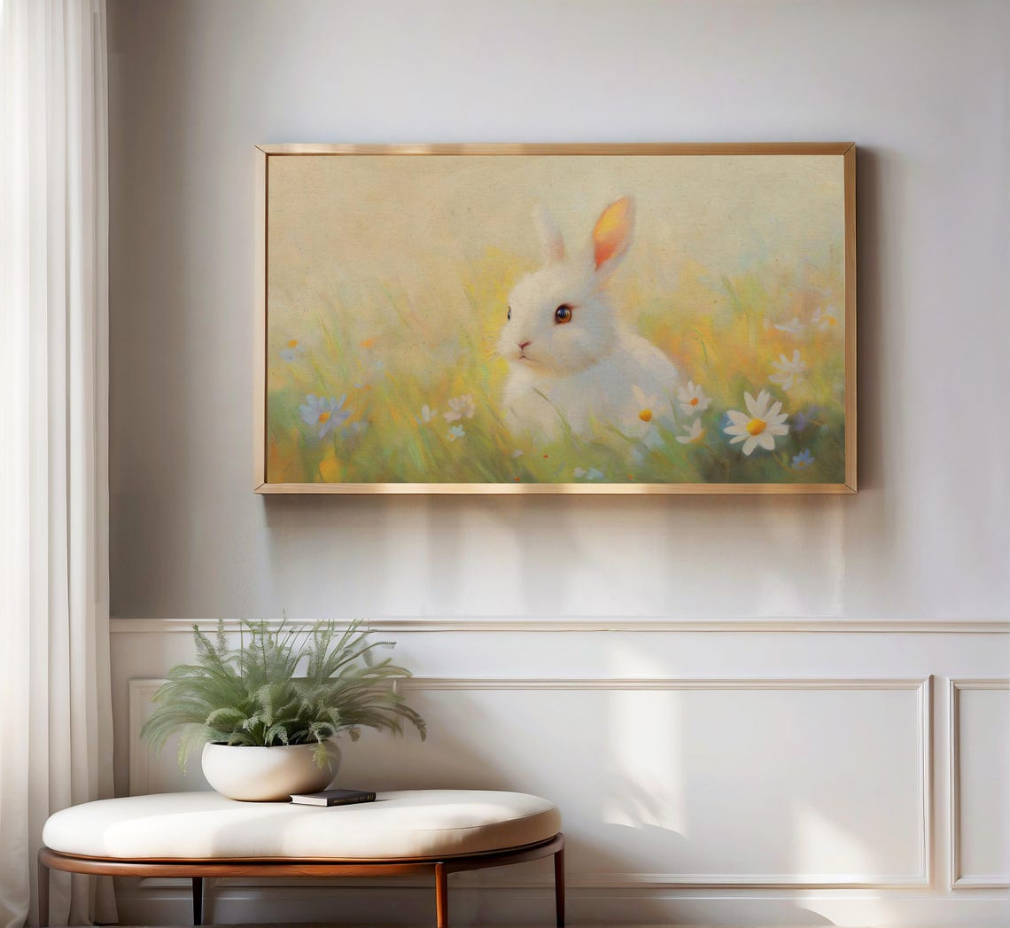 Easter Frame Tv Art Rabbit Spring Screensaver Cute Bunny Neutral Moody Cottagecore Frame Tv Art Rustic Wildlife Painting Tv107 - Image 3