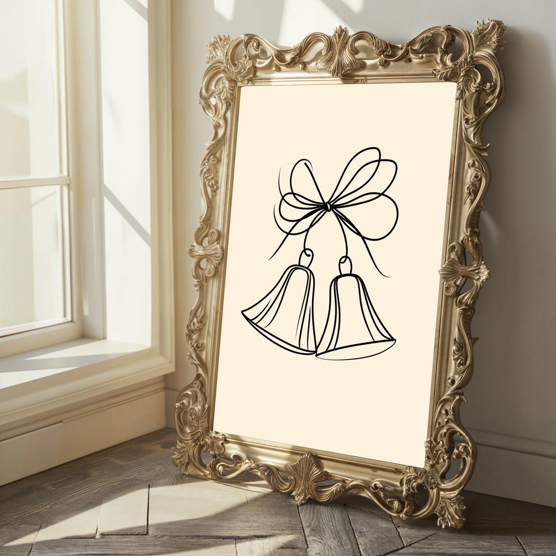 Jingle Bells With Bow Minimalist Christmas Line Drawing Poster - Image 2