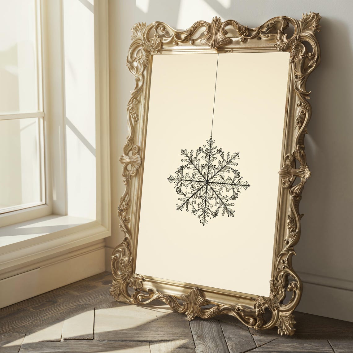 Hanging Snowflake Ornament Delicate Line Drawing Winter Poster - Image 2