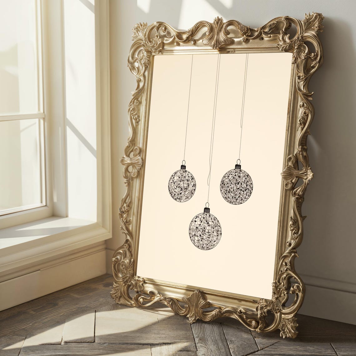 Boho Christmas Ornaments Hanging Bauble Doodle Line Art Poster - Image 2