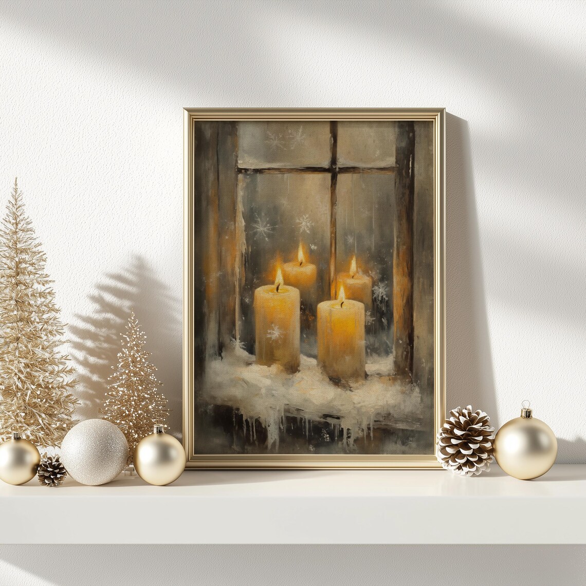 Frosty Window Candles Glowing Warmth Cozy Winter Christmas Eve Poster - Image 3