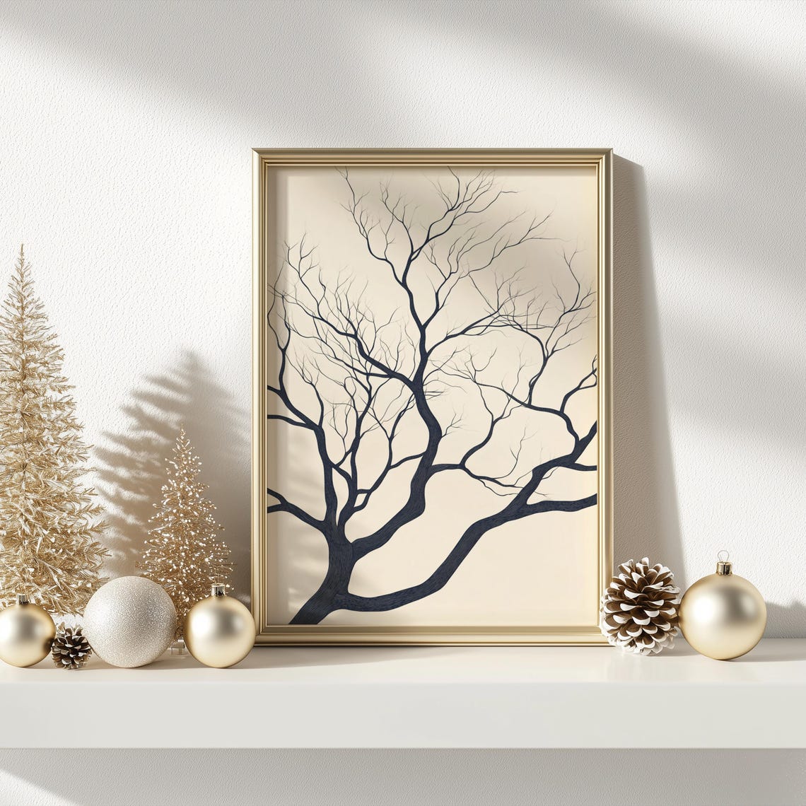 Bare Winter Tree Branches Close Up Moody Black Ink Art Poster - Image 3