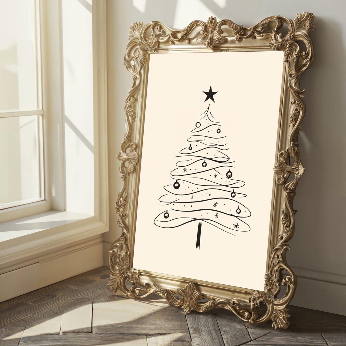 Continuous Line Christmas Tree Abstract Modern Holiday Poster - Image 2