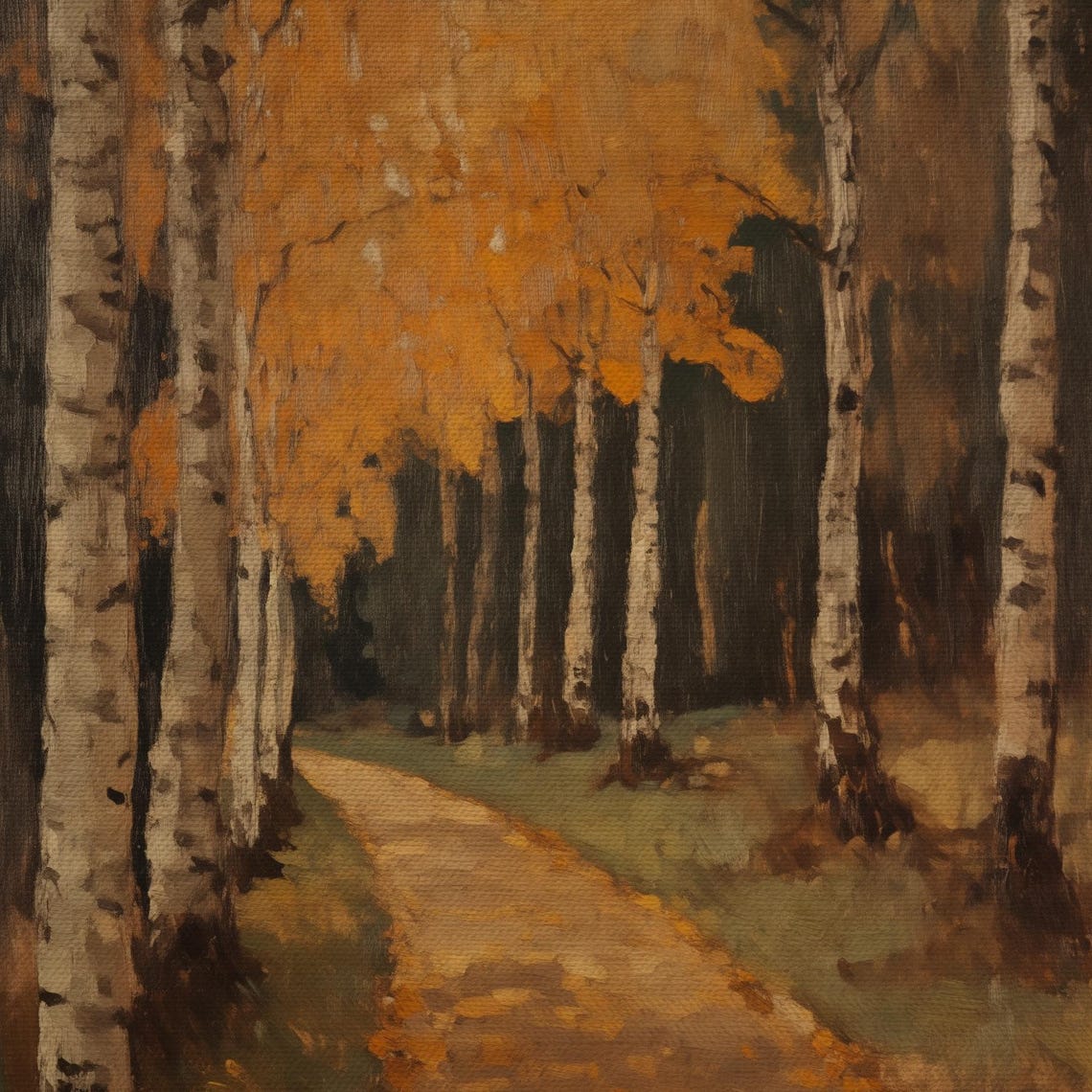 Golden Birch Forest Autumn Path Fall Foliage Oil Painting Poster - Image 4