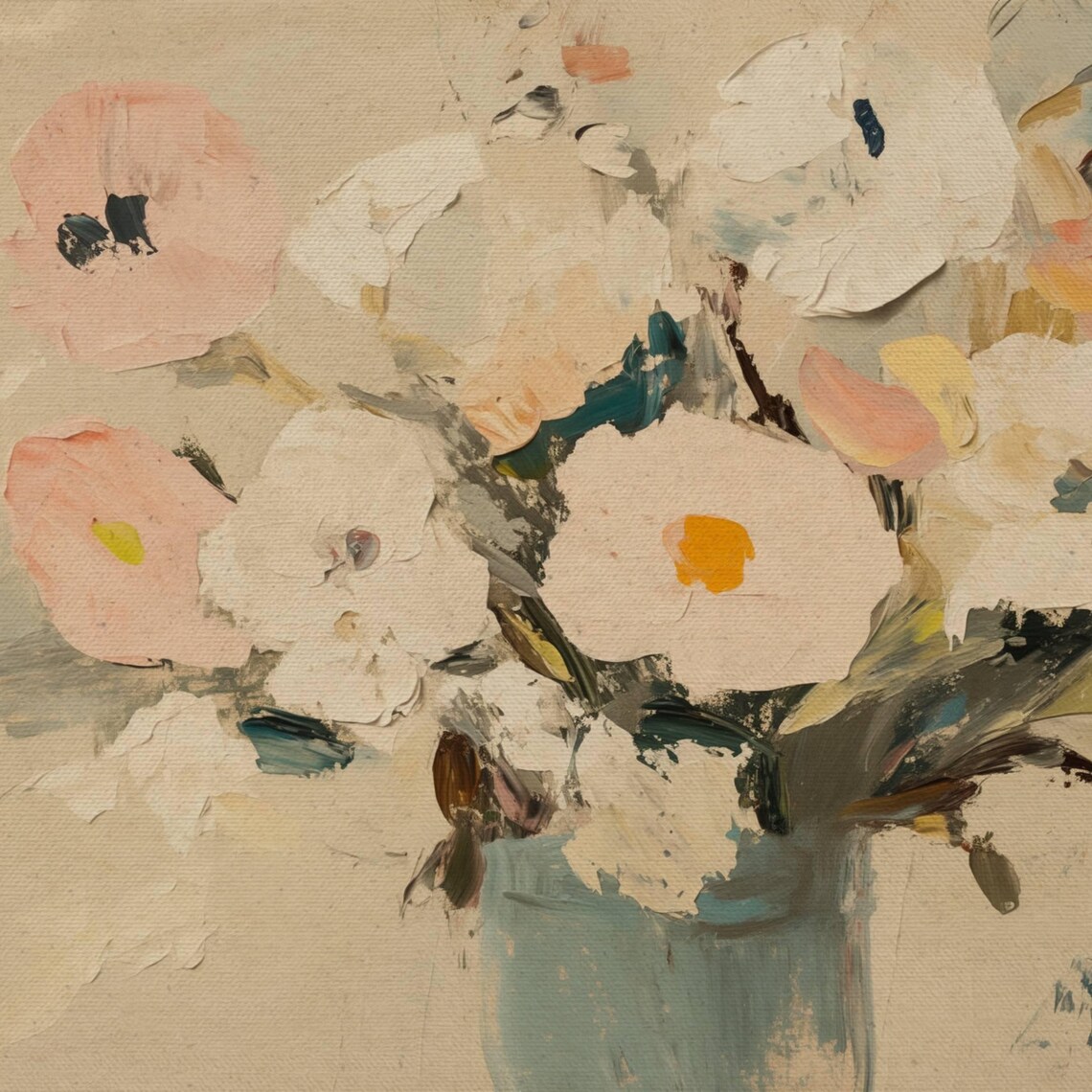 Blush White Anemone Flowers Soft Neutral Abstract Floral Painting Poster - Image 4