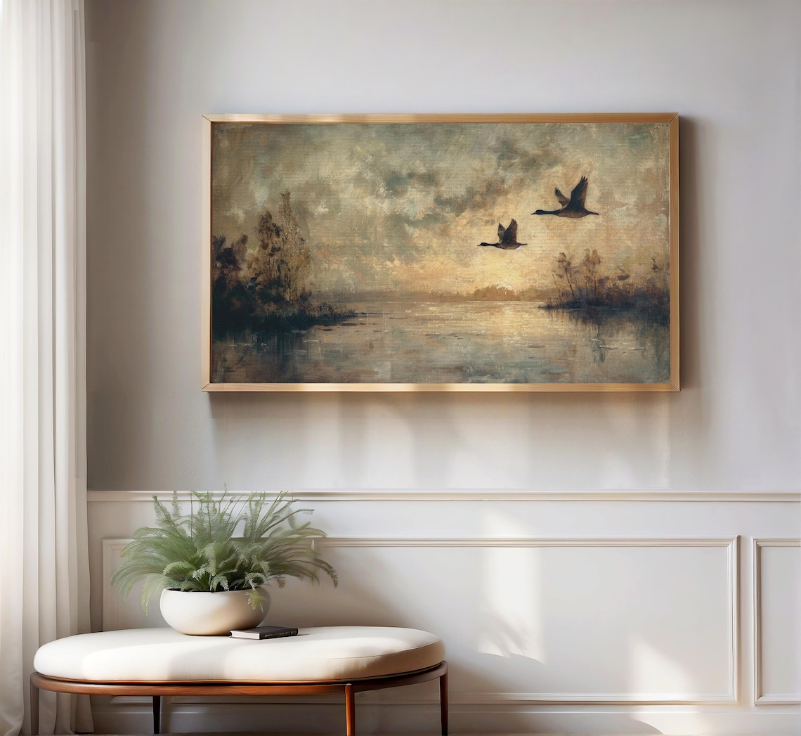Flying Ducks Vintage Wildlife Art Print, Rustic Country - Image 3