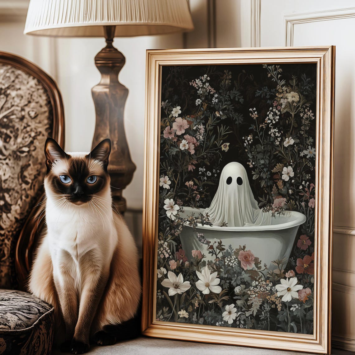 Ghost In Bathtub Surrounded By Dark Gothic Floral Art Poster - Image 3
