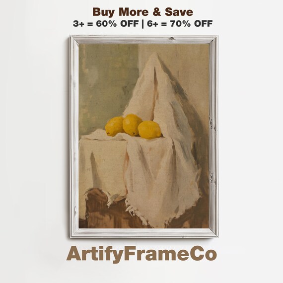 Still Life With Lemons And Drapery Wall Art Yellow White Vintage Style Dining Room Year Round Oil Painting