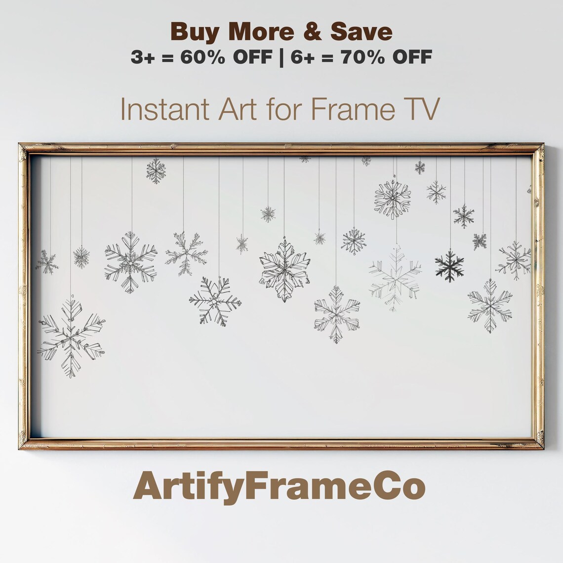 Hanging Snowflakes Minimalist Line Drawing Winter Holiday Art Poster