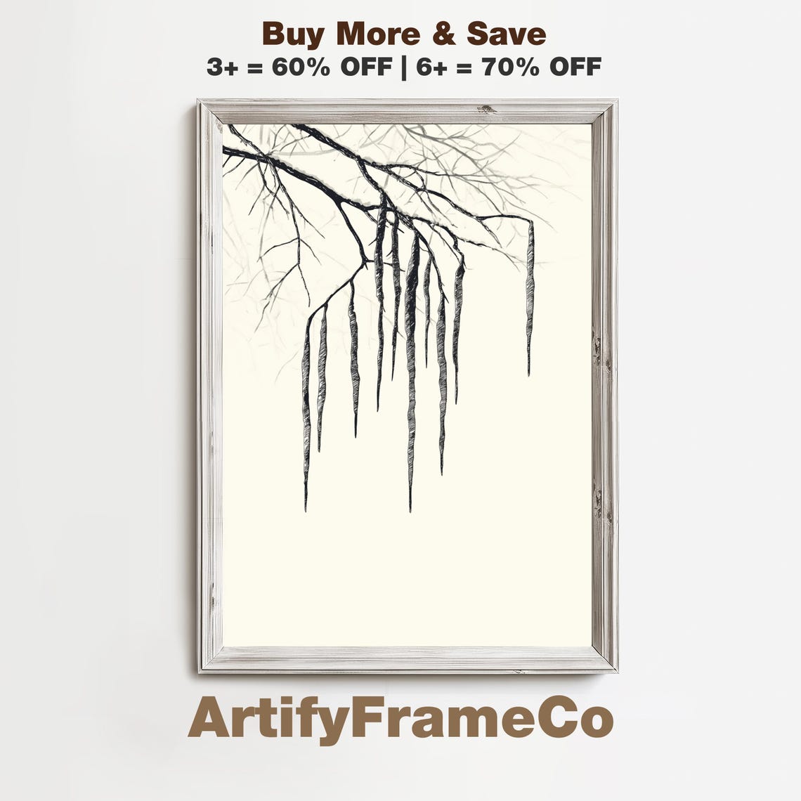Frozen Icicles Hanging From Bare Winter Branches Sketch Poster