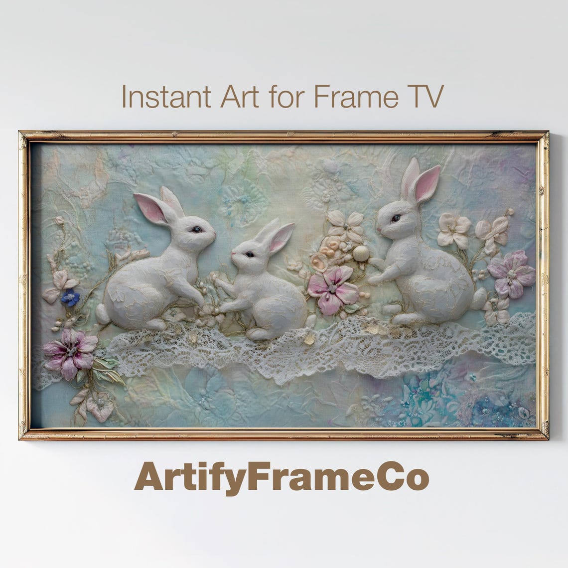 3d Easter Frame Tv Art Cute 3d Embroidered Easter Bunny Vintage Rabbit Family Textured Frame Tv Spring Easter Screensaver Tv111