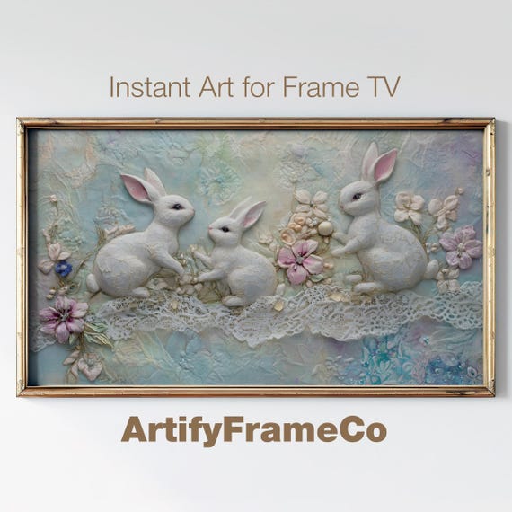 3d Easter Frame Tv Art Cute 3d Embroidered Easter Bunny Vintage Rabbit Family Textured Frame Tv Spring Easter Screensaver Tv111