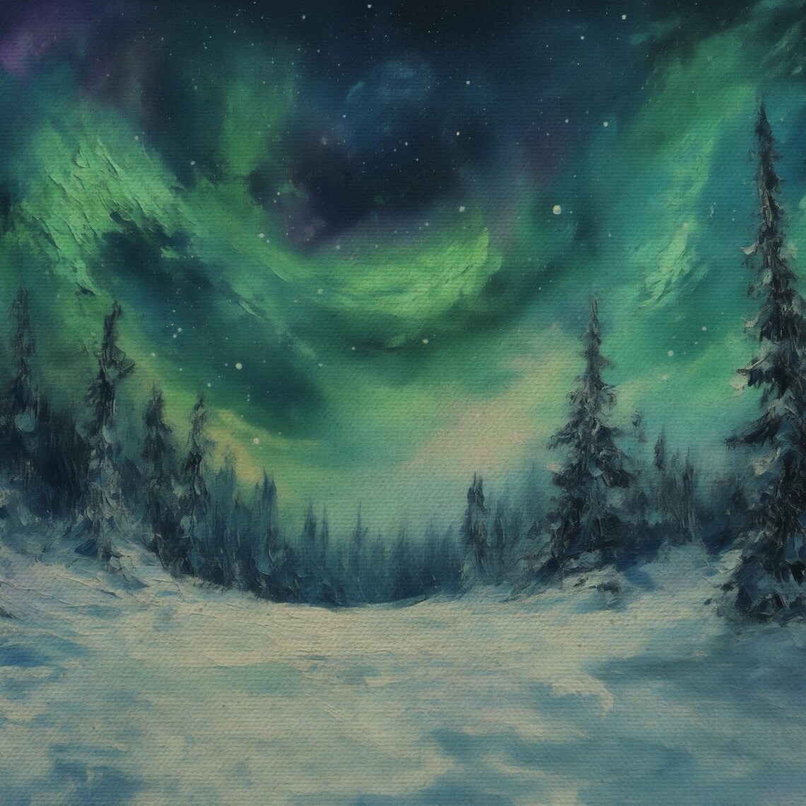 Northern Lights Over Snowy Pines Green Aurora Night Sky Winter Poster - Image 4